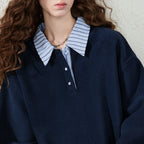 Layered-Look Striped-Collar Sweatshirt