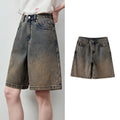 Wide-Leg Denim Bermuda Shorts