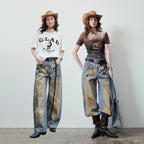Graphic Curved-Leg Jeans