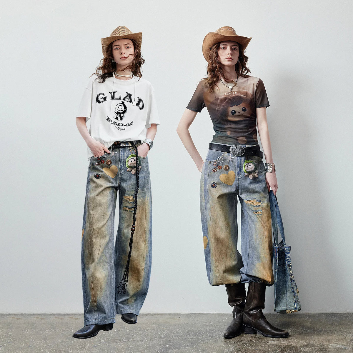 Graphic Curved-Leg Jeans