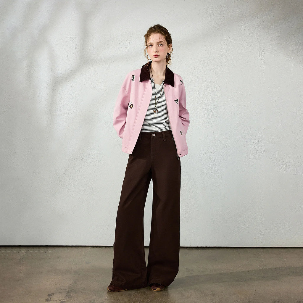 Floral-Motif Contrast-Collar Jacket