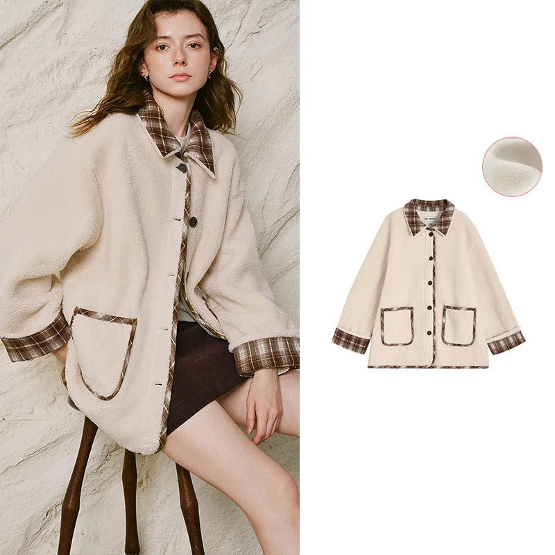 Plaid-Trim Textured Jacket