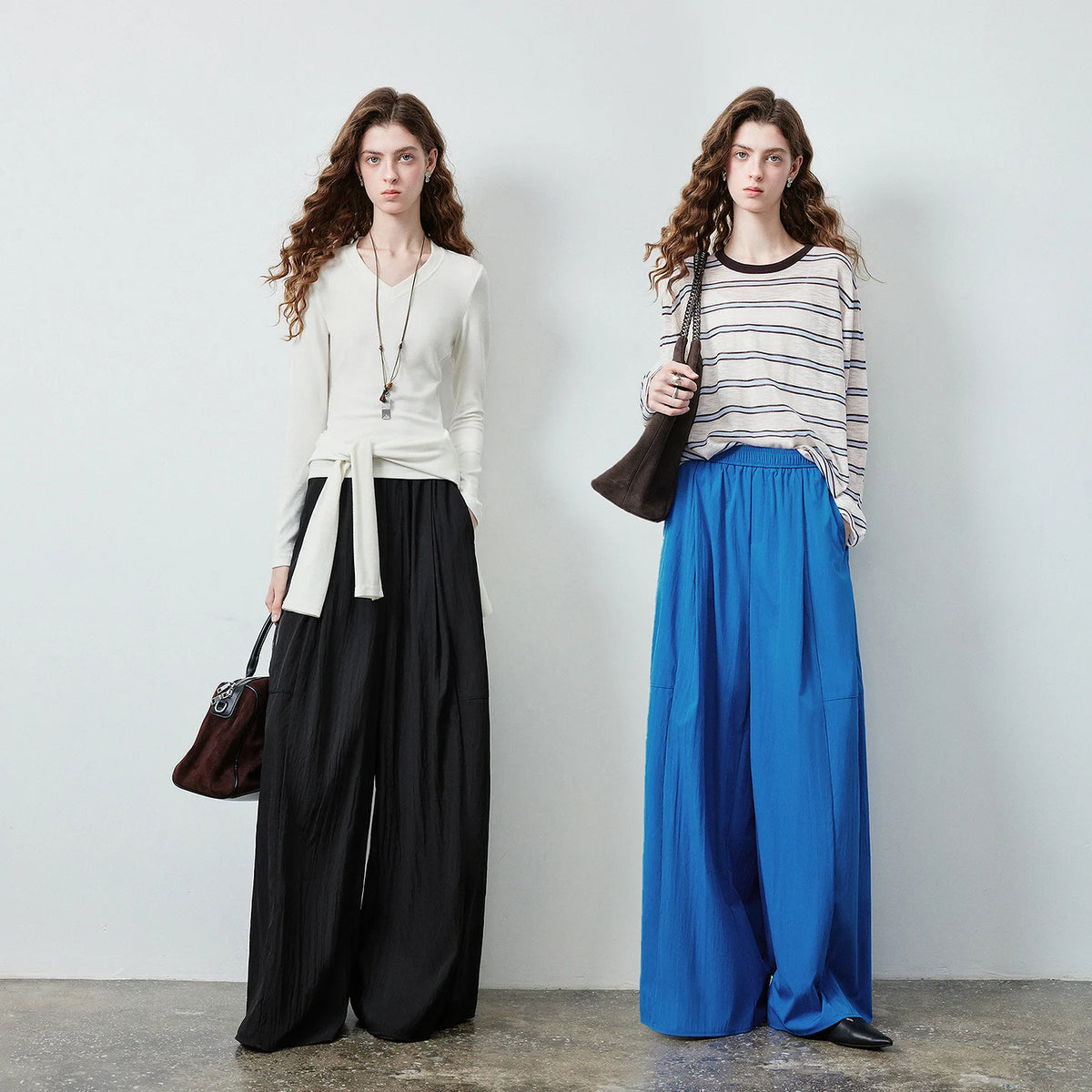 Elastic-Waist Draped Wide-Leg Pants