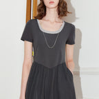 Layered-Look Short-Sleeve Midi Dress