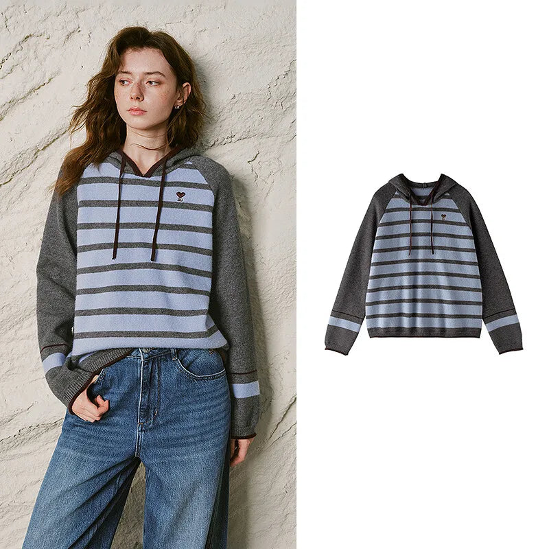 Striped Colorblock Knit Hoodie
