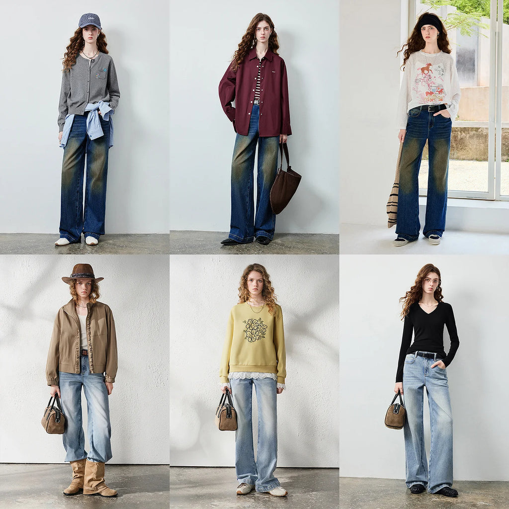 Straight-Leg Washed Jeans