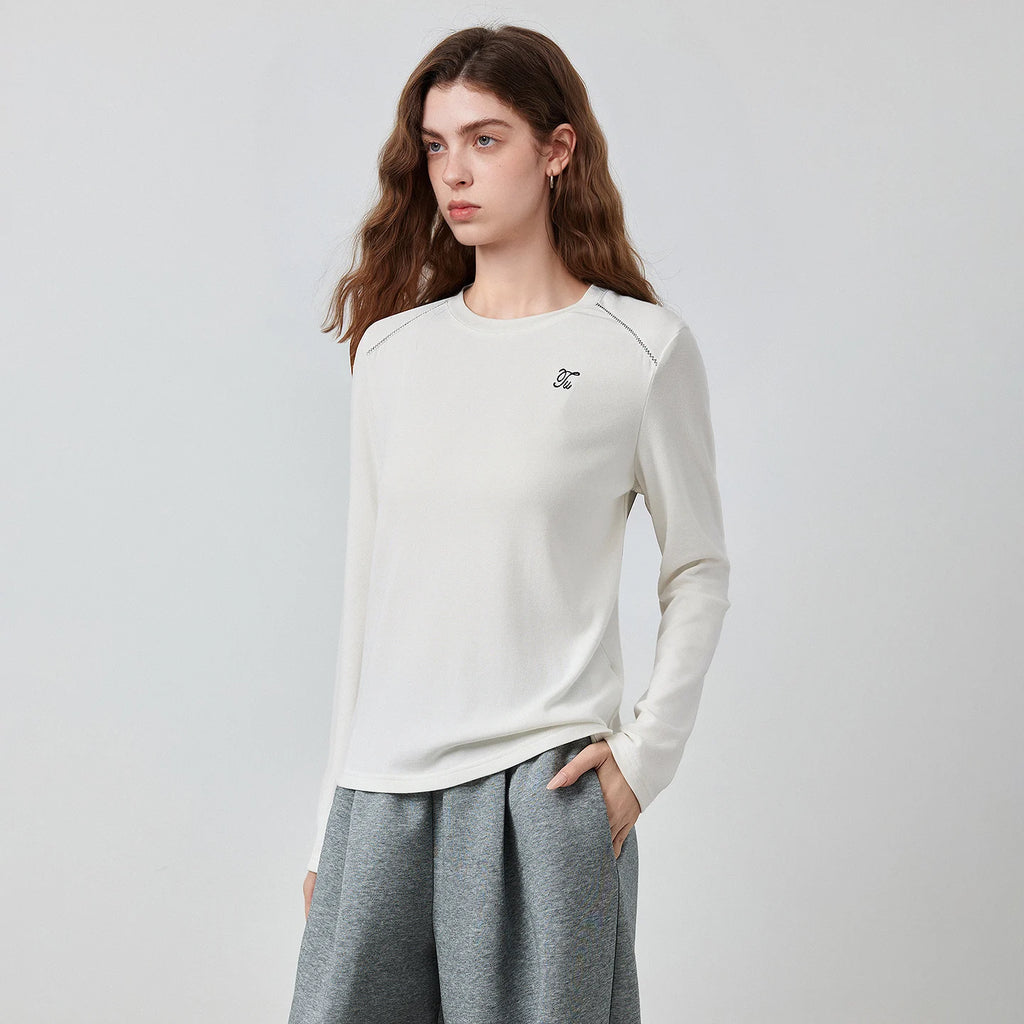 Contrast-Trim Crewneck Long-Sleeve Tee
