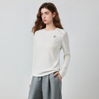 Contrast-Trim Crewneck Long-Sleeve Tee