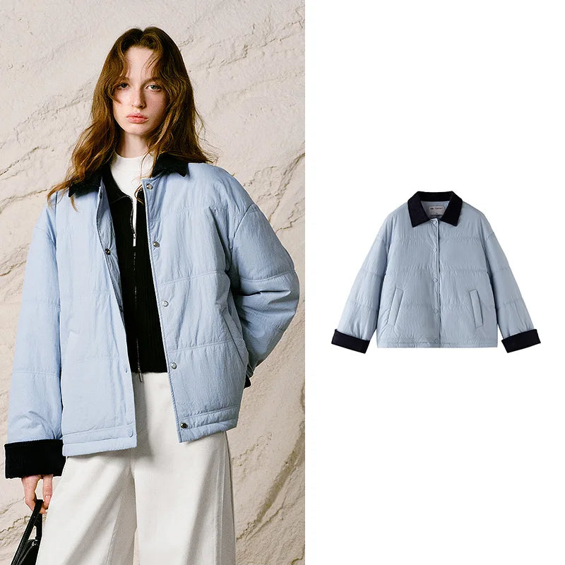 Contrast-Collar Quilted Jacket