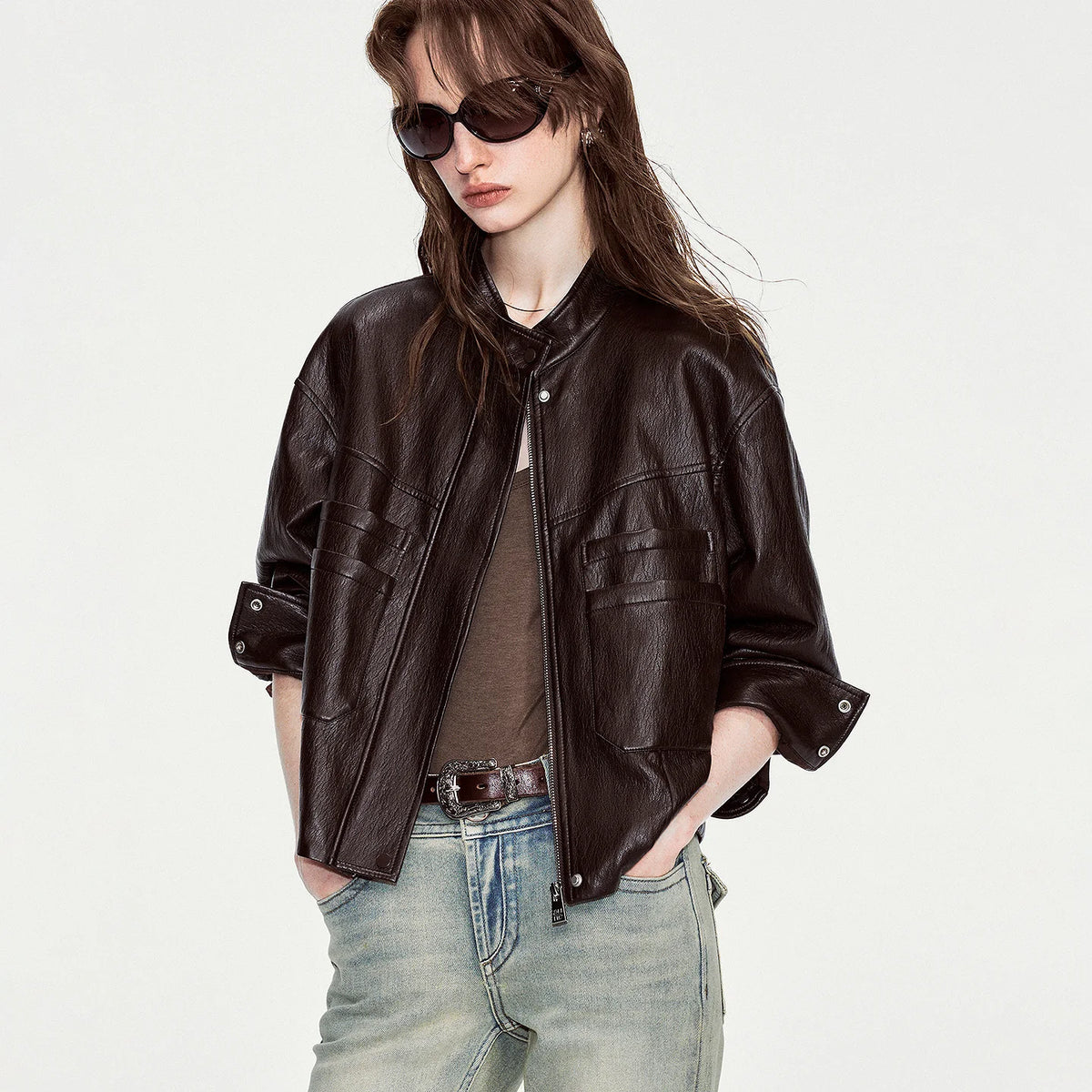 Stand-Collar Button-Front Jacket