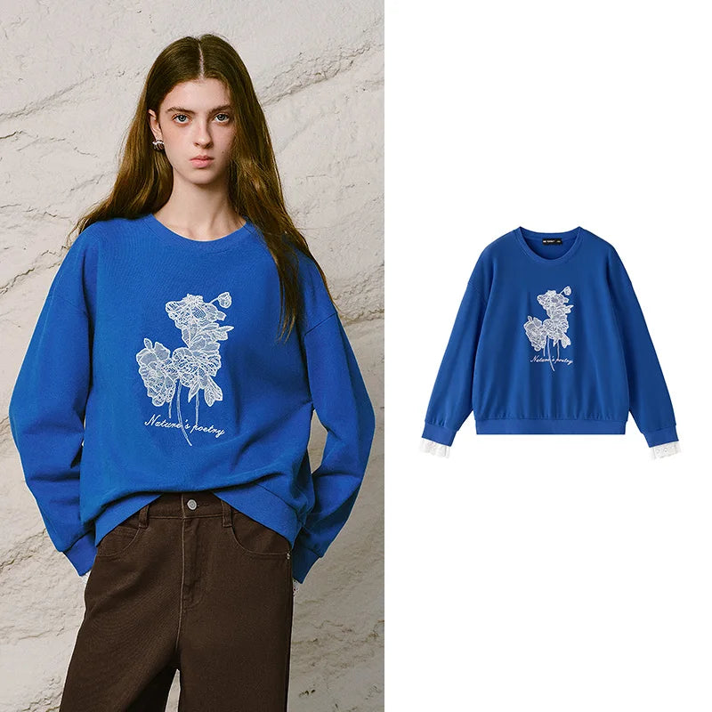 Floral-Motif Crewneck Sweatshirt
