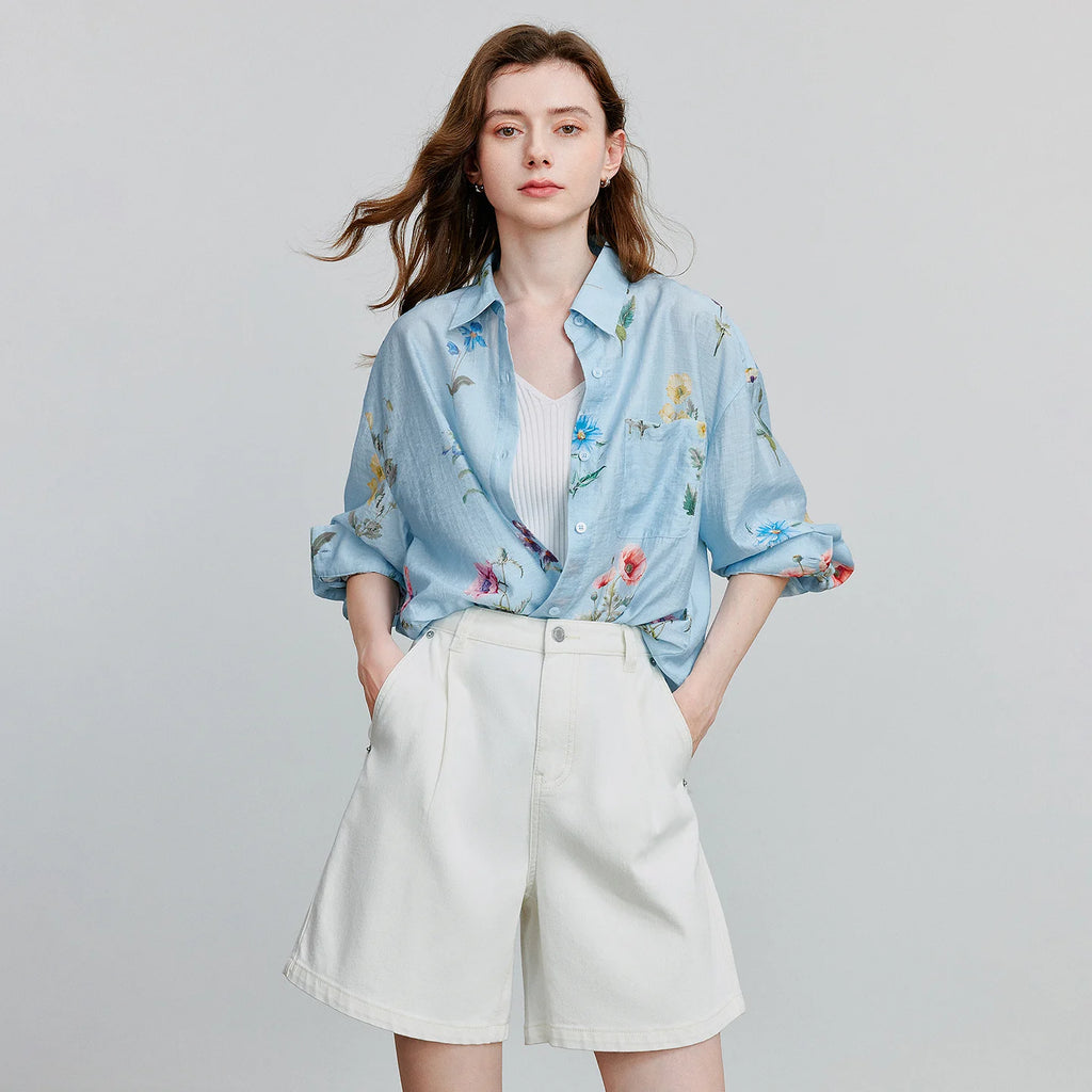 Floral Long-Sleeve Collared Shirt