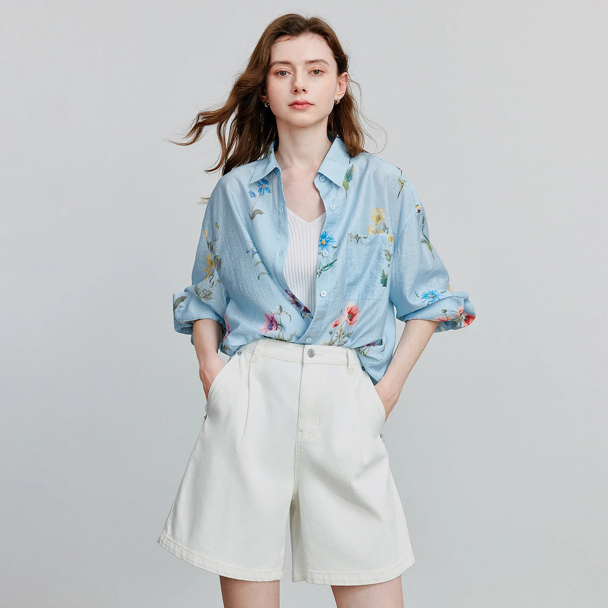Floral Long-Sleeve Collared Shirt