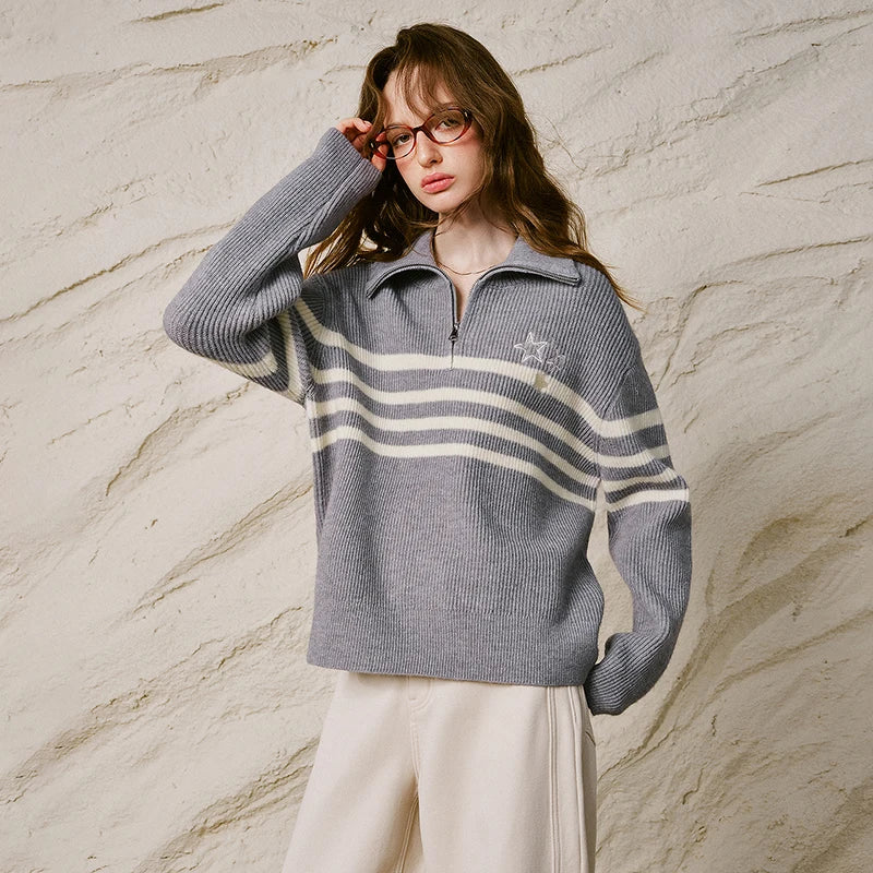 Striped Half-Zip Sweater