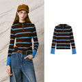 Striped Button-Neck Sweater