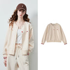 Heart-Motif Button-Front Sweatshirt