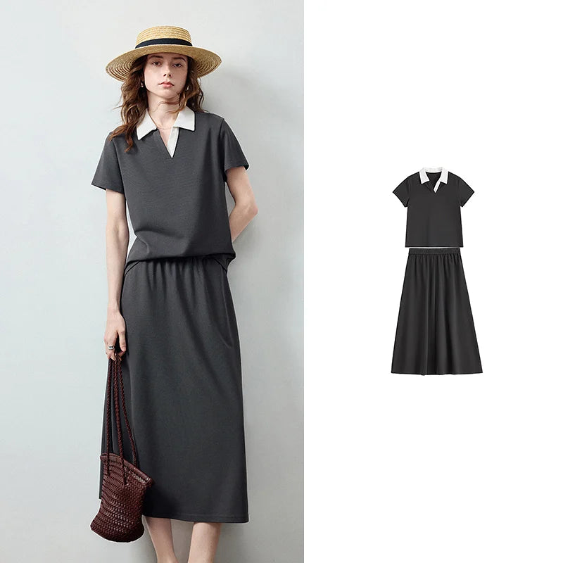 Polo Top and Midi Skirt Set