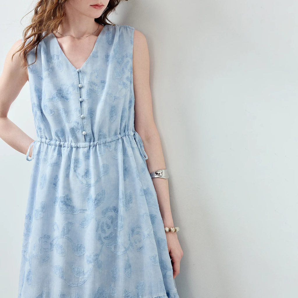 Textured V-Neck Tiered Midi Dress