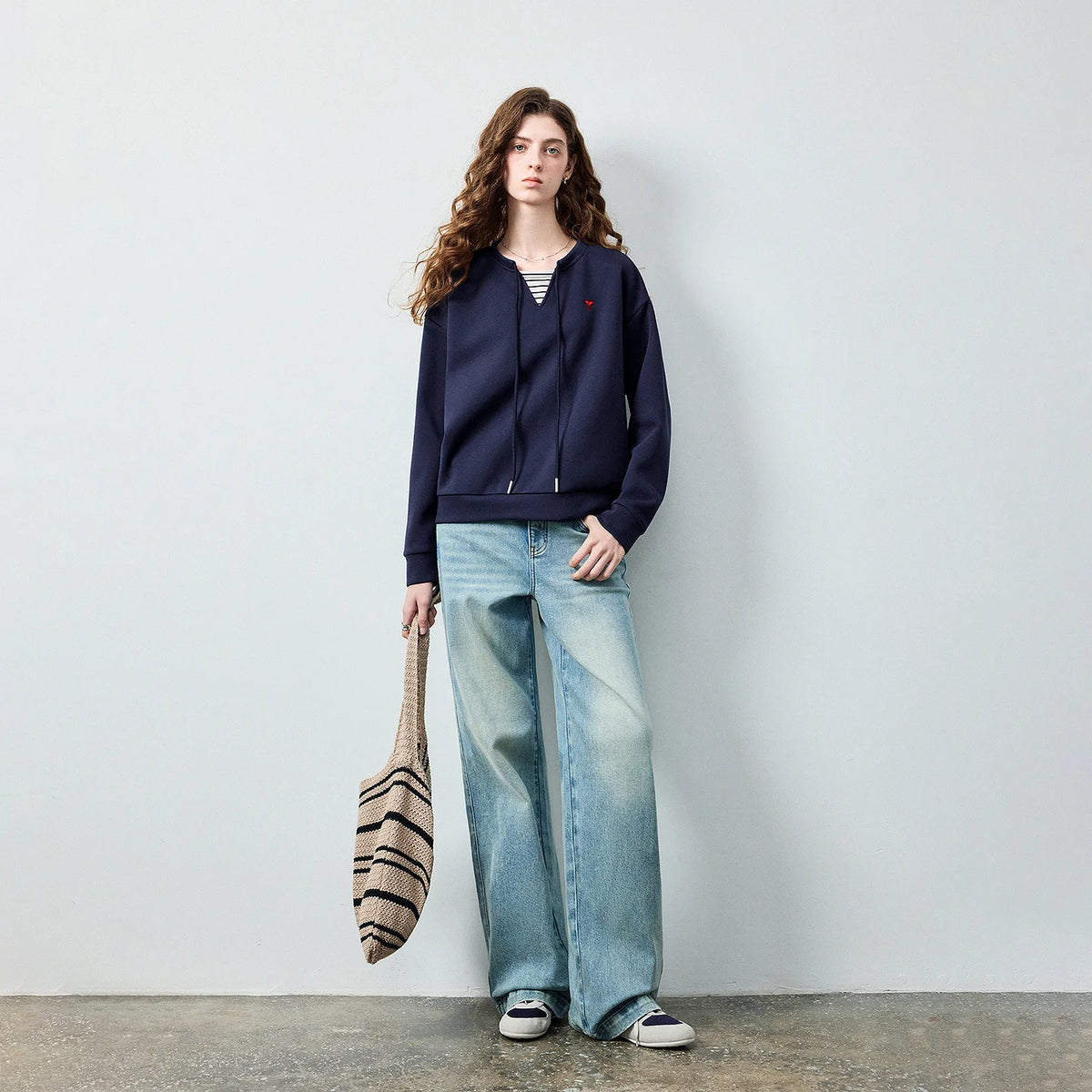 Layered-Look Tie-Neck Sweatshirt