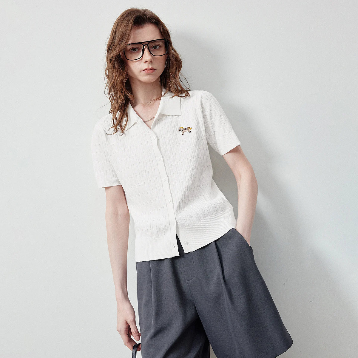 Cable-Knit Polo Cardigan
