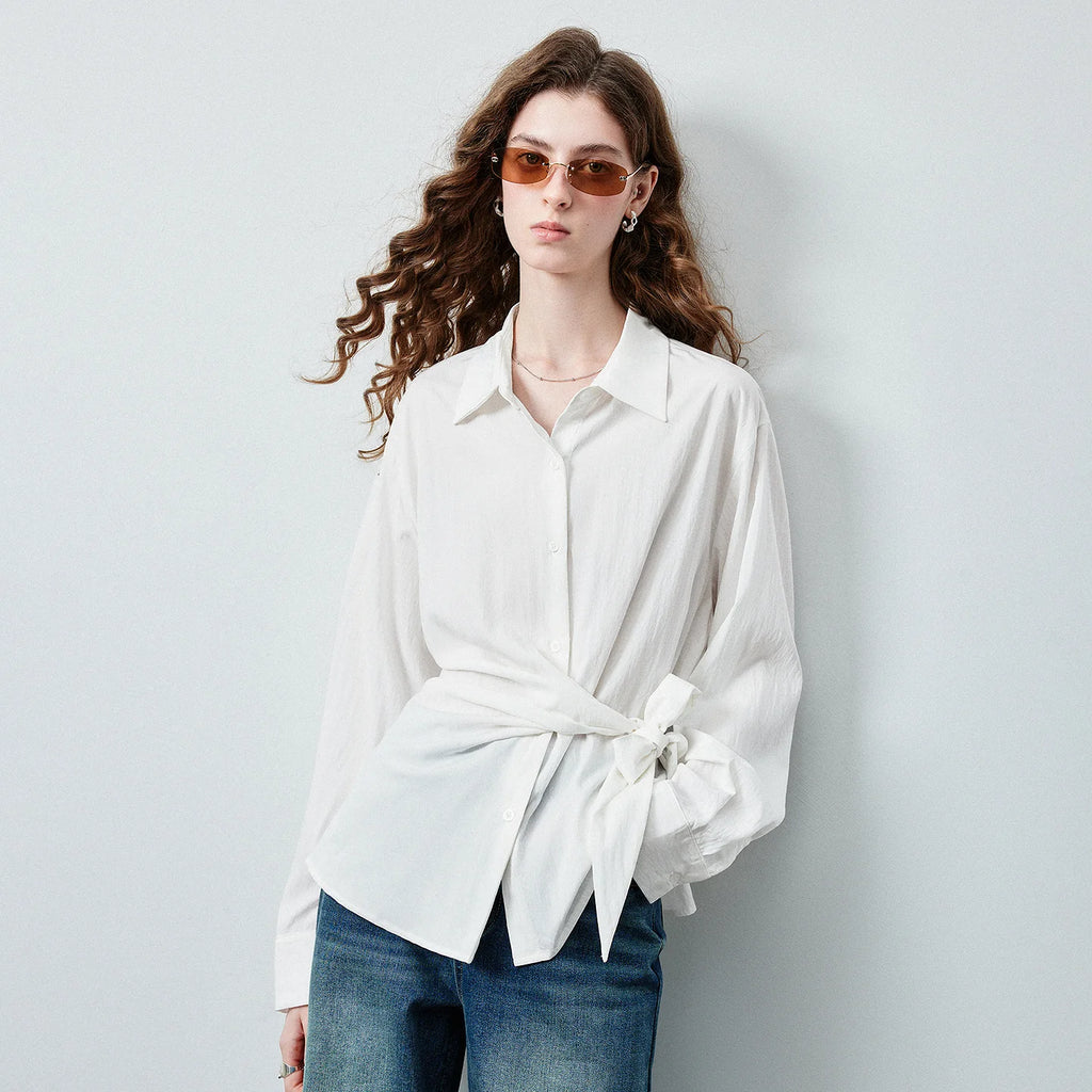 Tie-Waist Button-Front Shirt