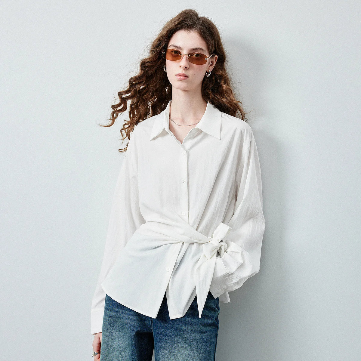 Tie-Waist Button-Front Shirt