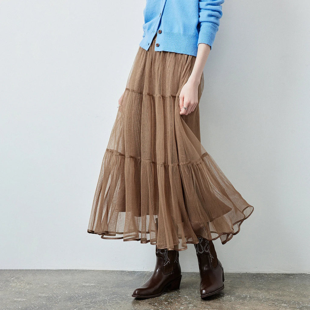Tiered Sheer Midi Skirt