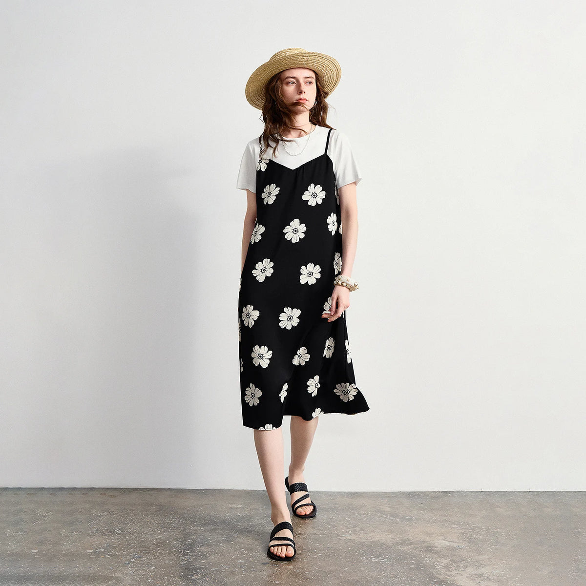 Floral Midi Pinafore Dress
