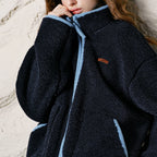 Contrast-Trim Textured Zip Jacket