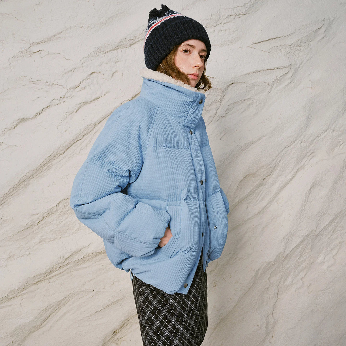 Textured-Collar Puffer Jacket