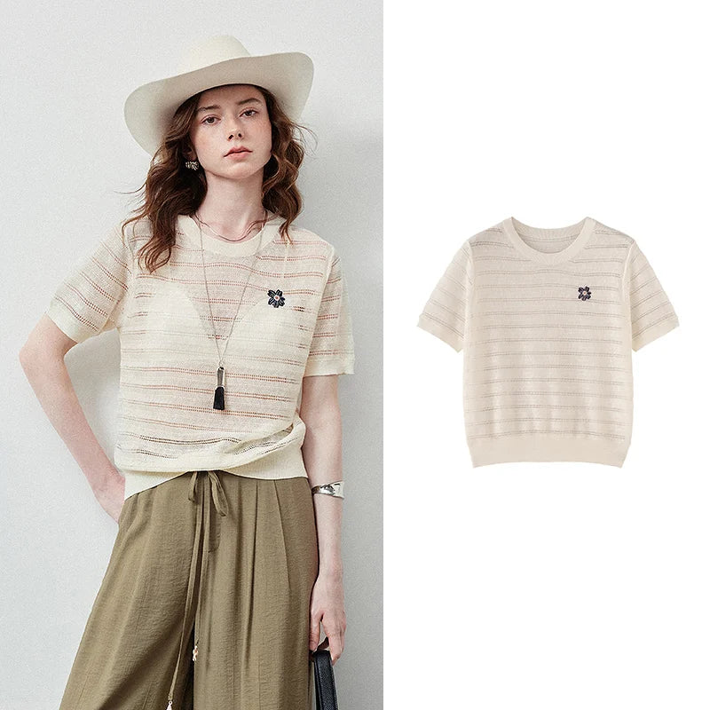 Textured Short-Sleeve Knit Top