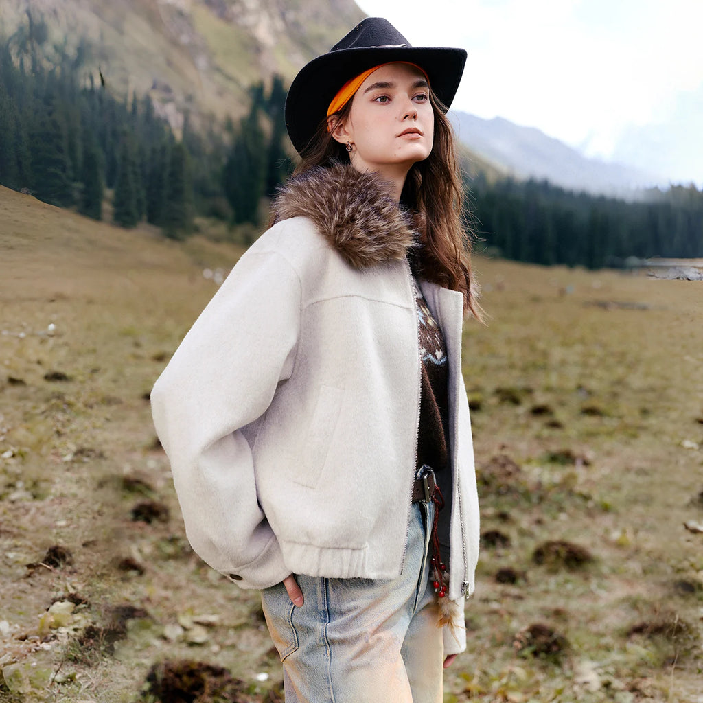 Shaggy-Collar Short Jacket