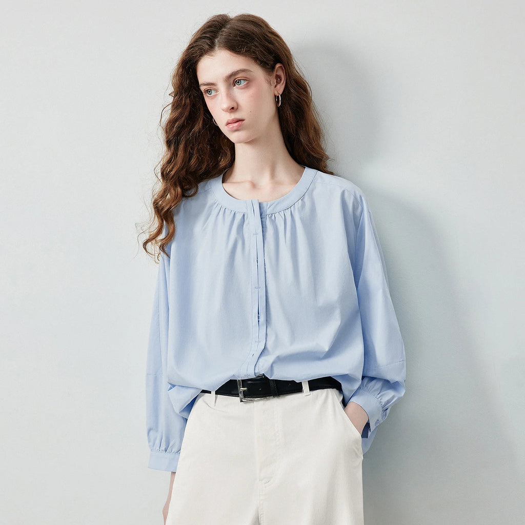 Gathered-Neck High-Low Blouse