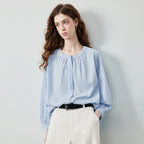 Gathered-Neck High-Low Blouse