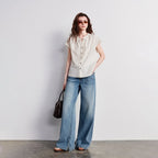 Tie-Neck Cap-Sleeve Blouse