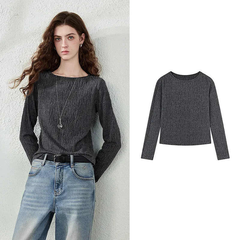 Textured Long-Sleeve Crewneck Top
