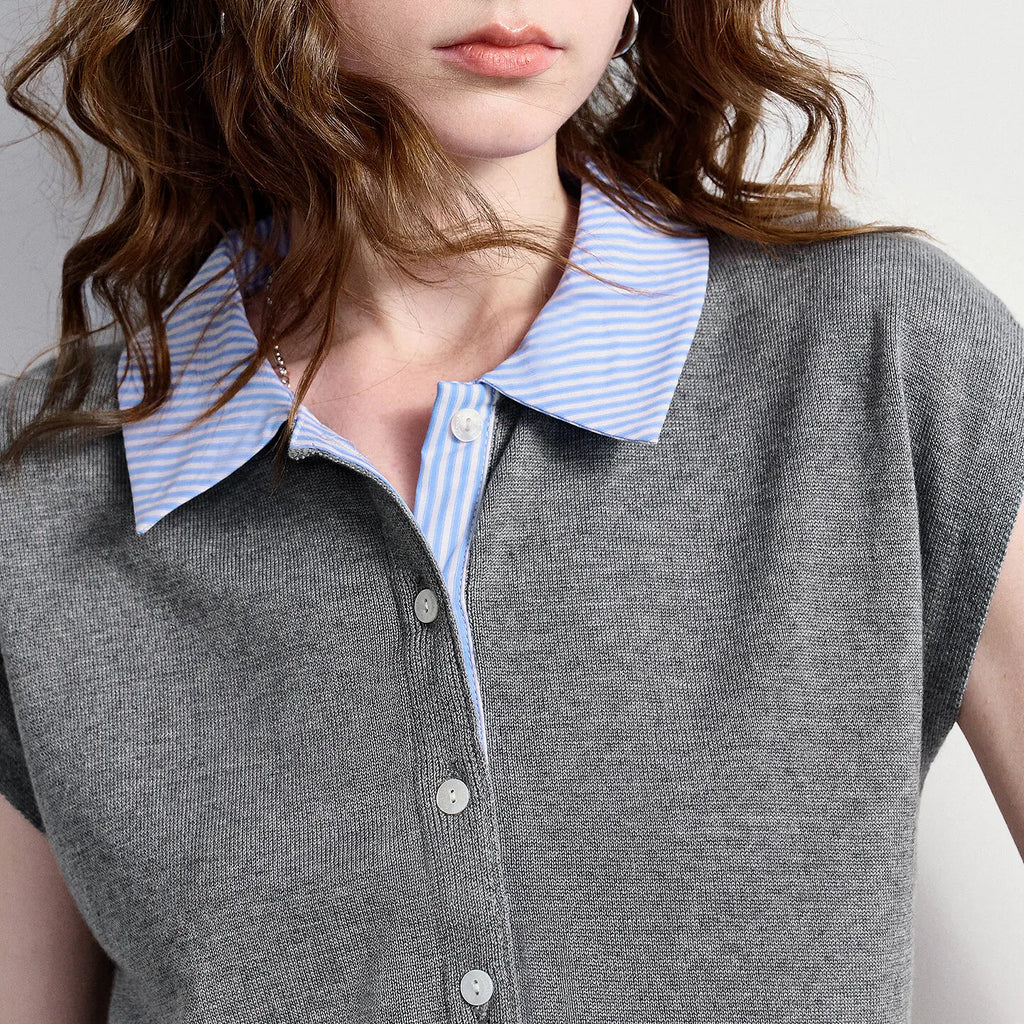 Contrast-Collar Knit Shirt