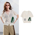 Tree-Motif V-Neck Cardigan