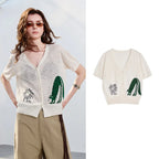 Tree-Motif V-Neck Cardigan