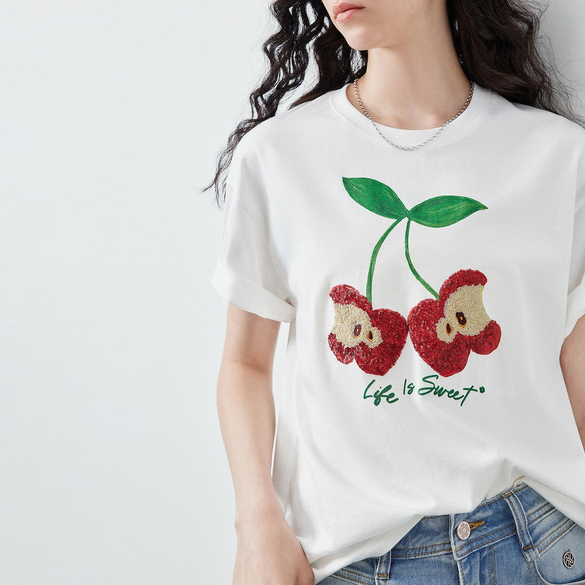 Apple-Motif Crewneck Tee