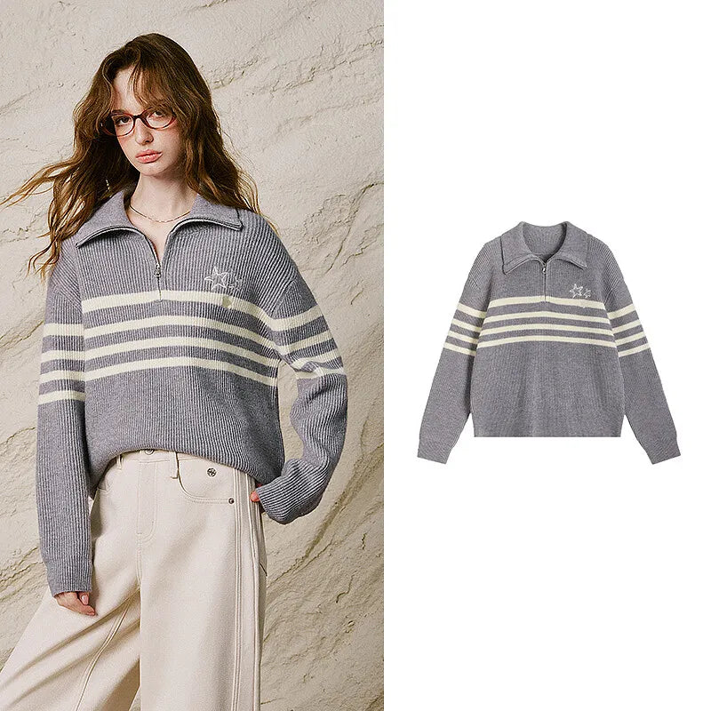 Striped Half-Zip Sweater