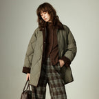 Diamond-Quilted Contrast-Collar Jacket