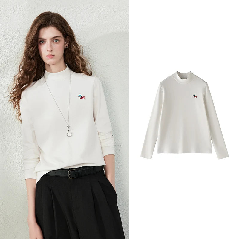 Dog-Detail Mock-Neck Long-Sleeve Tee