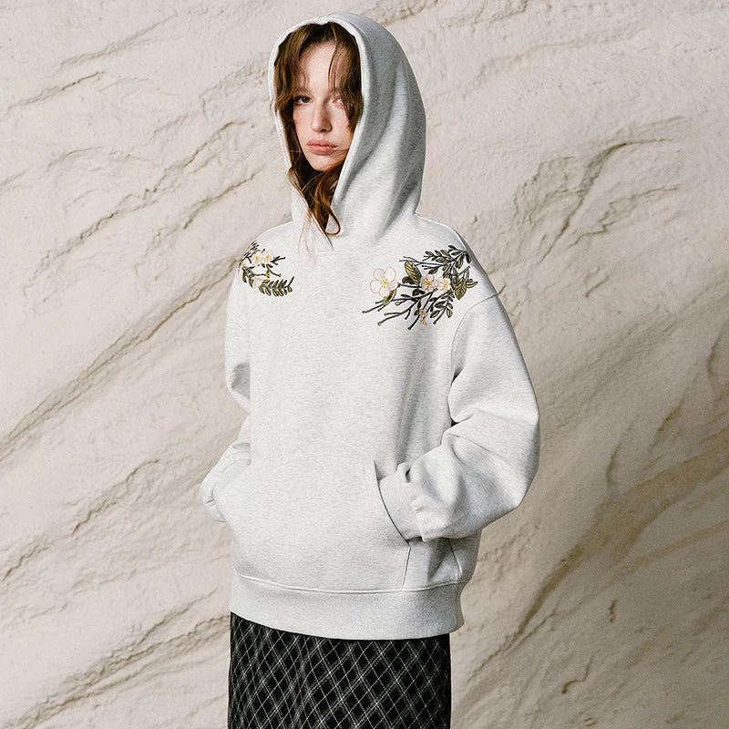 Floral-Motif Pullover Hoodie
