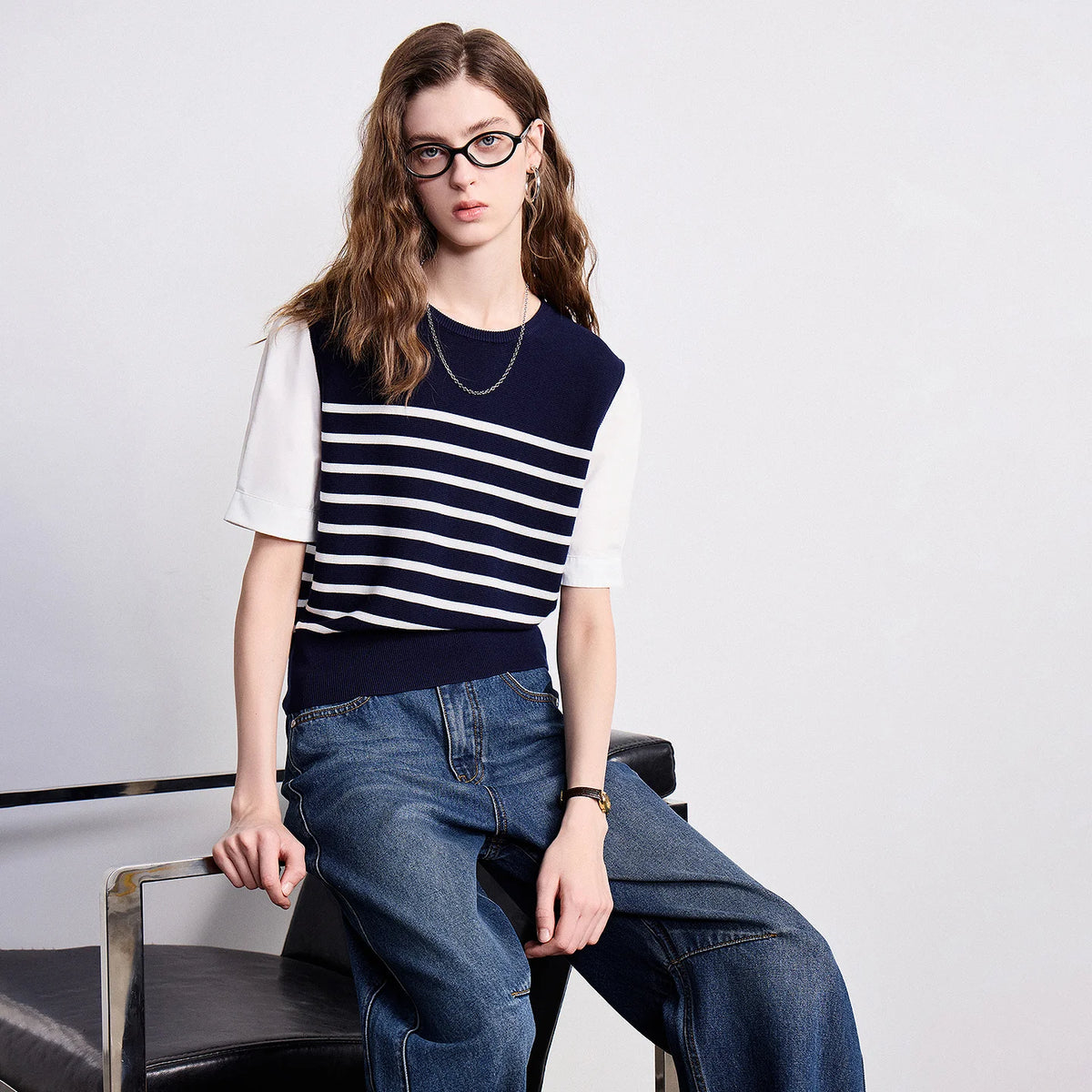 Layered-Look Striped Knit Tee