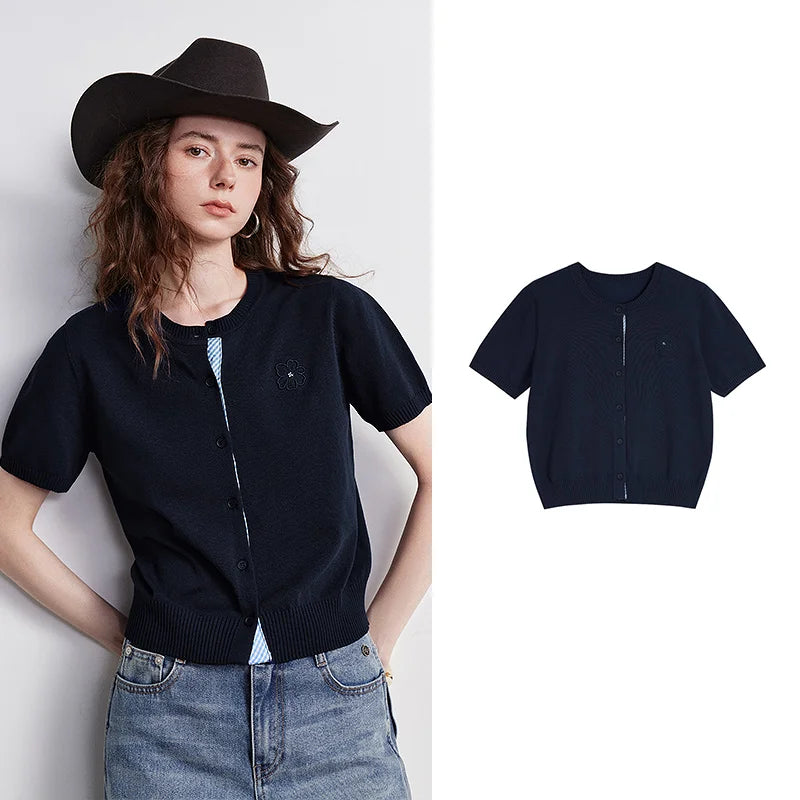 Layered-Look Short-Sleeve Cardigan