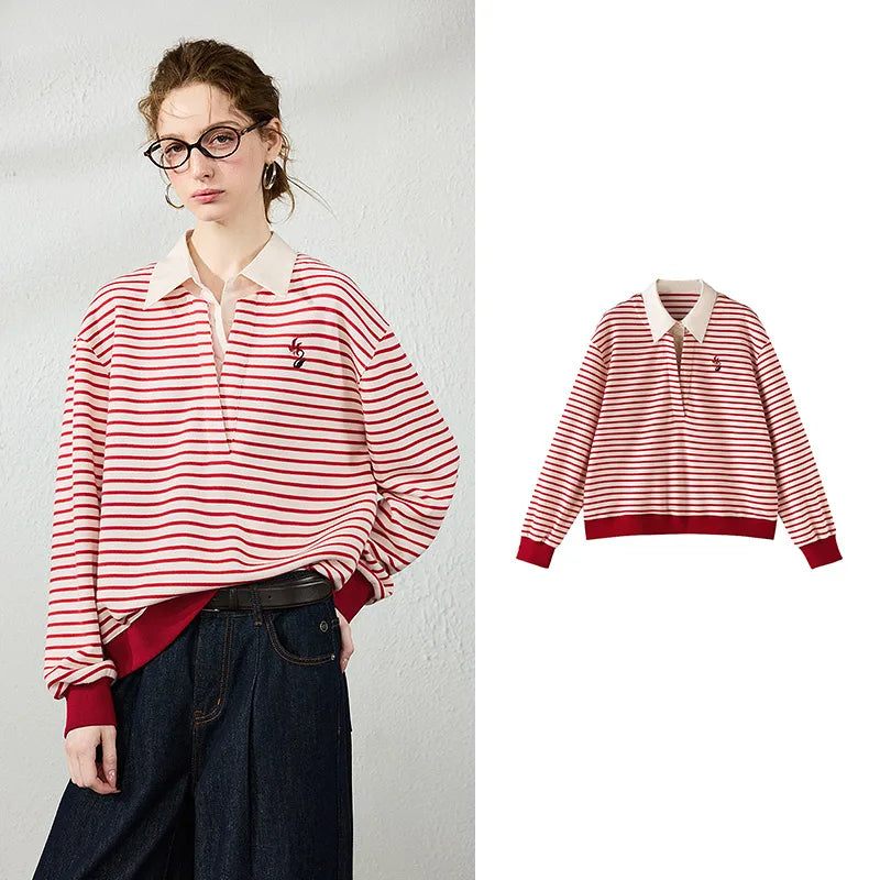 Striped Layered-Look Collared Sweatshirt