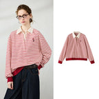 Striped Layered-Look Collared Sweatshirt