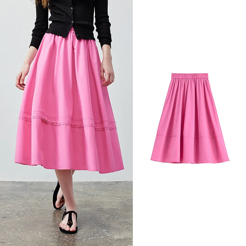 Tuck-Detail Midi Skirt