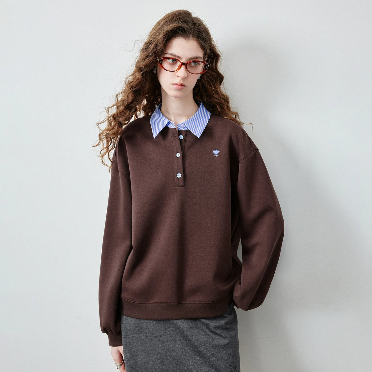Layered-Look Polo Sweatshirt